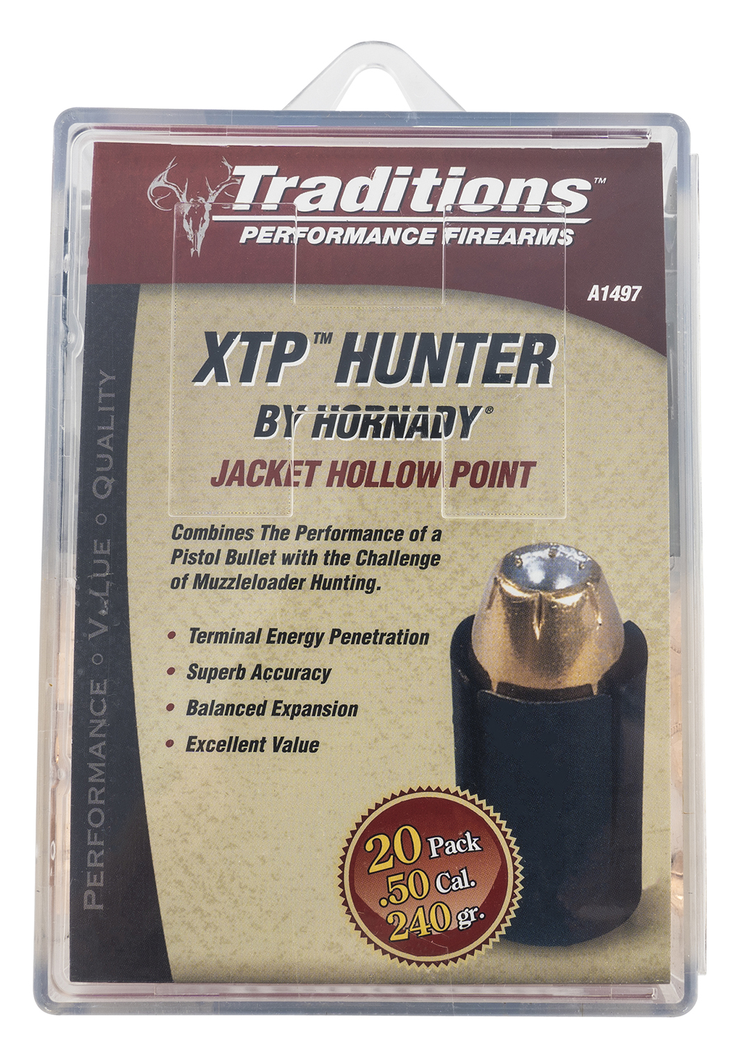  Traditions A1497 Xtp Hunter Muzzleloader Bullets 50 Cal Jacketed Hollow Point (Jhp) 240 Gr 20 Per Box