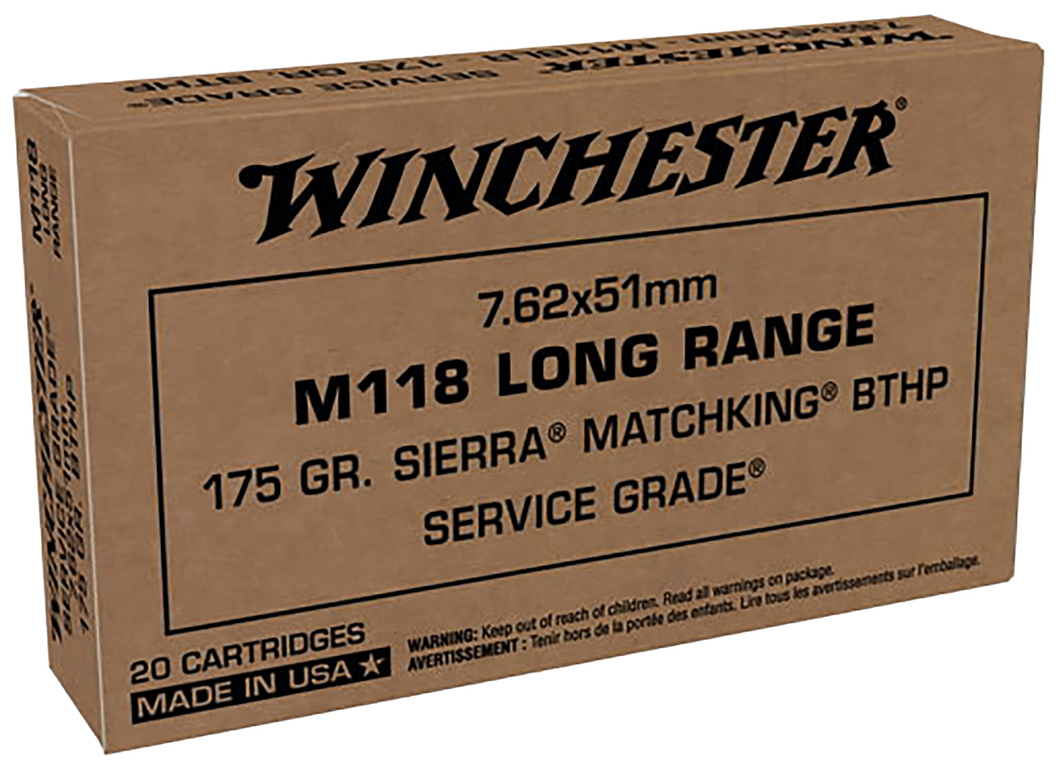 Winchester Ammo SGM118LRW Sierra  7.62x51mm NATO 175 gr Sierra MatchKing Hollow Point Boat-Tail 20 Bx/ 25 Cs
