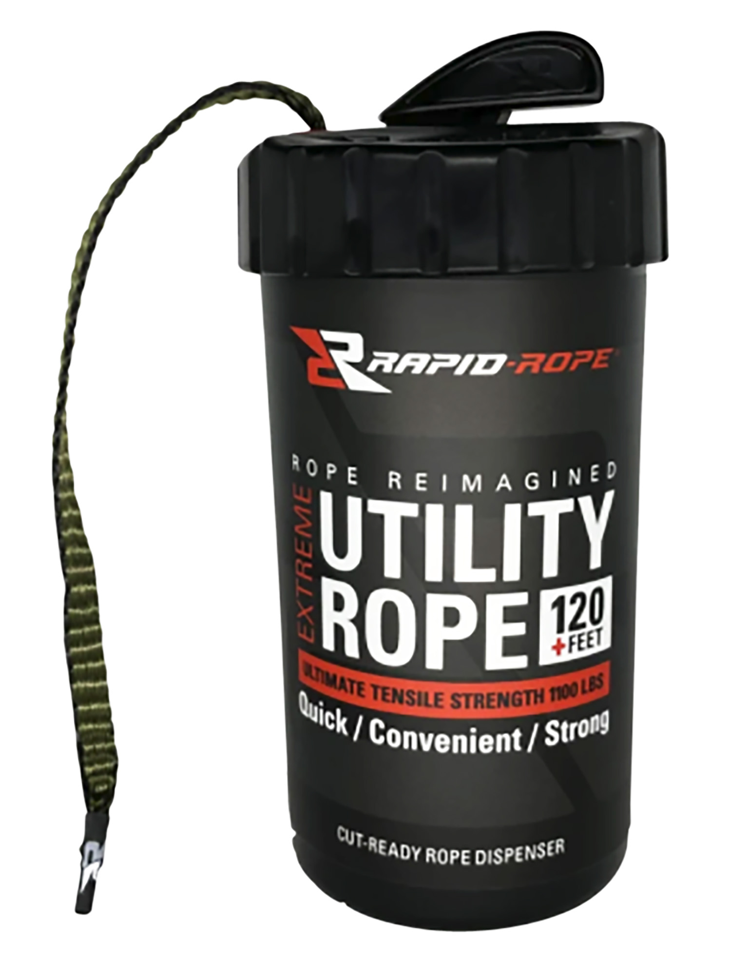 RAPID ROPE CANISTER OD GREEN 120+ FEET UTILITY ROPE W/CUTTR