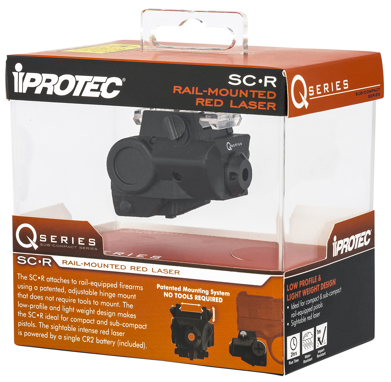iProtec 6116 Q-Series SC-R 5mW Red Laser with 635nM Wavelength & Black Finish for Rail-Equipped Compact, Subcompact Pistols