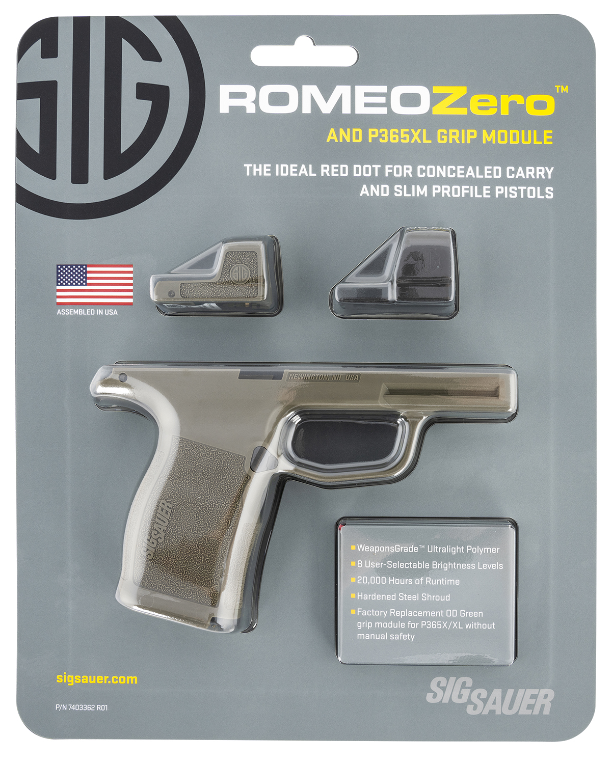Sig Sauer Electro-Optics SORG0305 RomeoZero Micro Reflex Sight Handgun 1x 24mm 3 MOA Illuminated Red Dot Black Textured Features OD Green Grip Kit