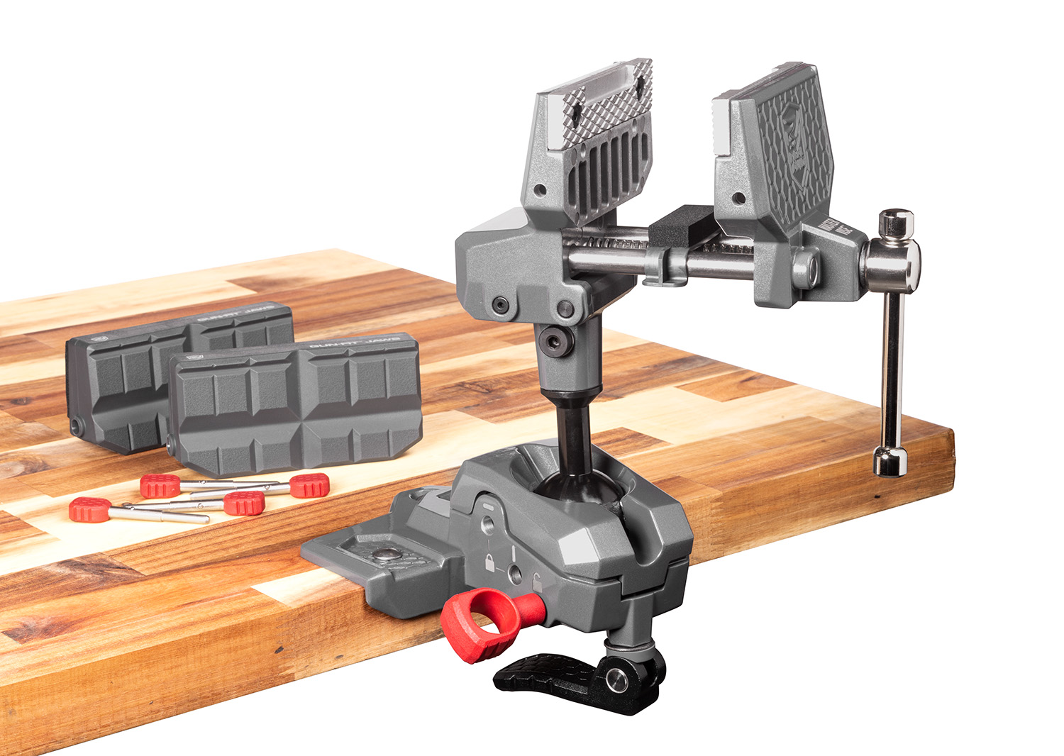 Real Avid AVARAMV Armorers Master Vice Gray/Red with TORQ-LOK and Reversible Gun-Fit Sleeves