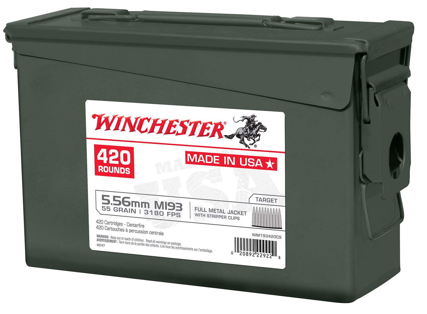 WINCHESTER USA 5.56X45 55GR FMJ 420RD AMMO CAN