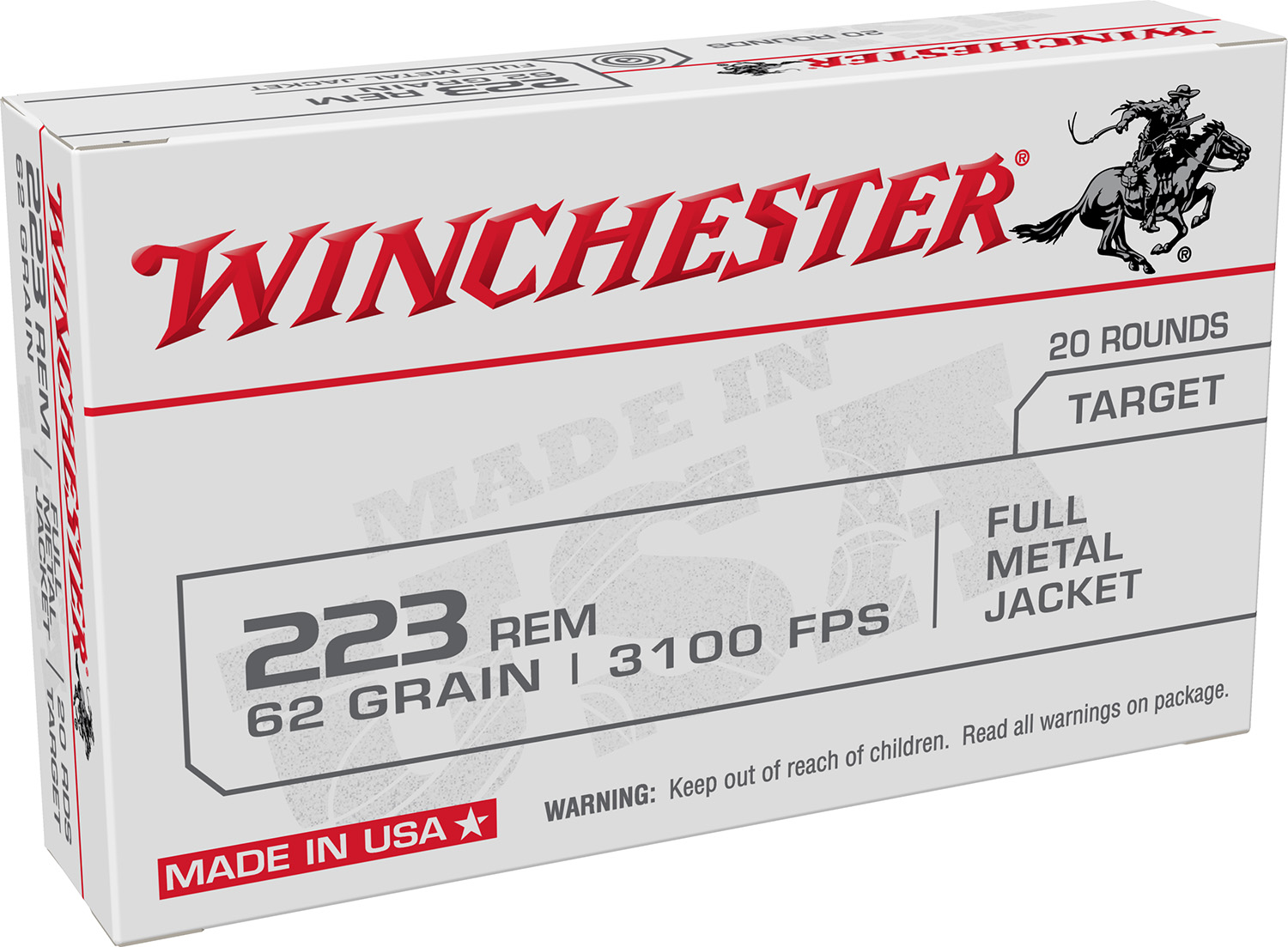 Winchester USA223R3 Best Value USA Rifle Ammo 223 REM, FMJ, 62 Grains