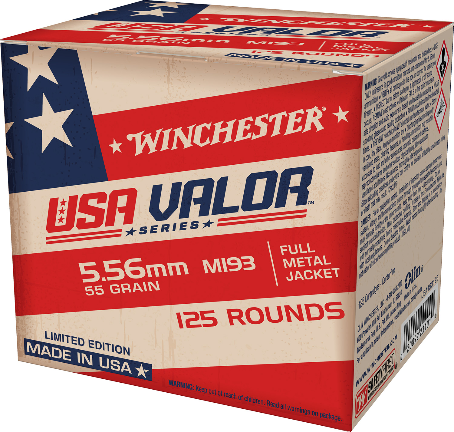 Winchester Ammo USA193125 USA Target 5.56x45mm NATO 55 gr Full Metal Jacket (FMJ) 125 Bx/ 10 Cs