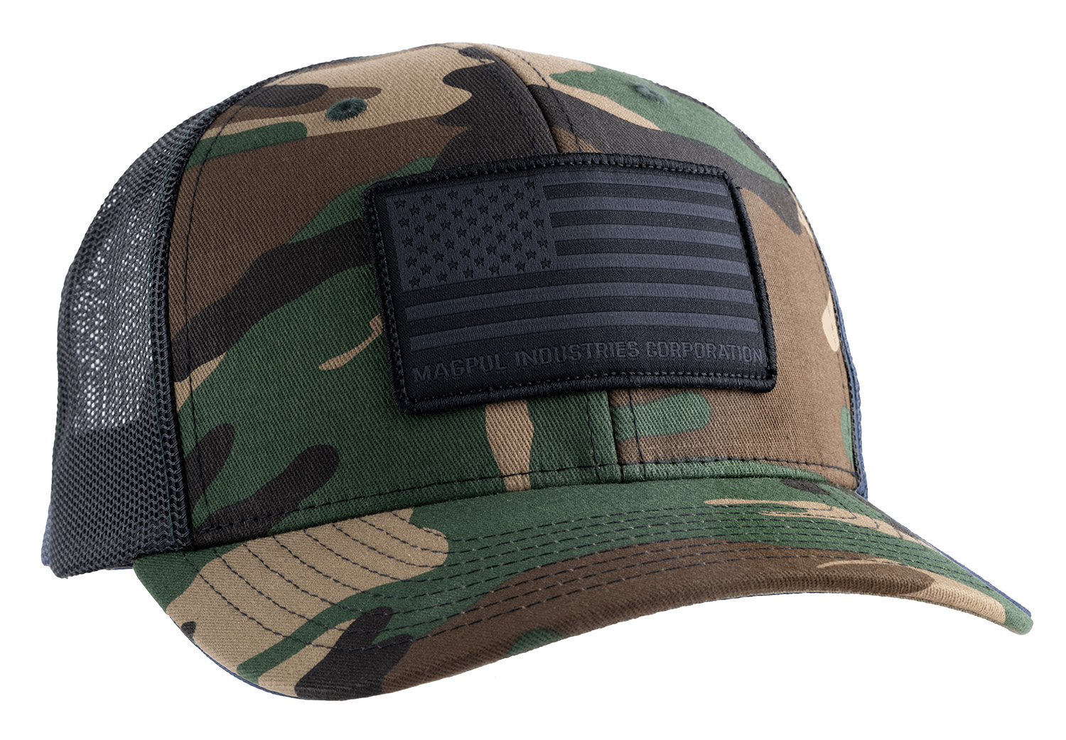 Magpul MAG1215-964 Standard  Woodland Camo Adjustable Snapback OSFA Structured Woven American Flag Patch
