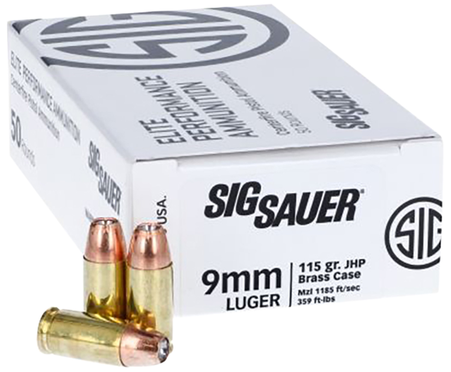 Sig Sauer V-Crown Handgun Ammunition 9mm Luger 115gr JHP 1185 fps /50