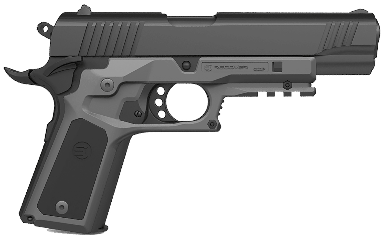 Recover Tactical CC3P0401 Frame Grip  Gray Polymer Frame with Interchangeable Black & Gray Panels for Standard Frame 1911
