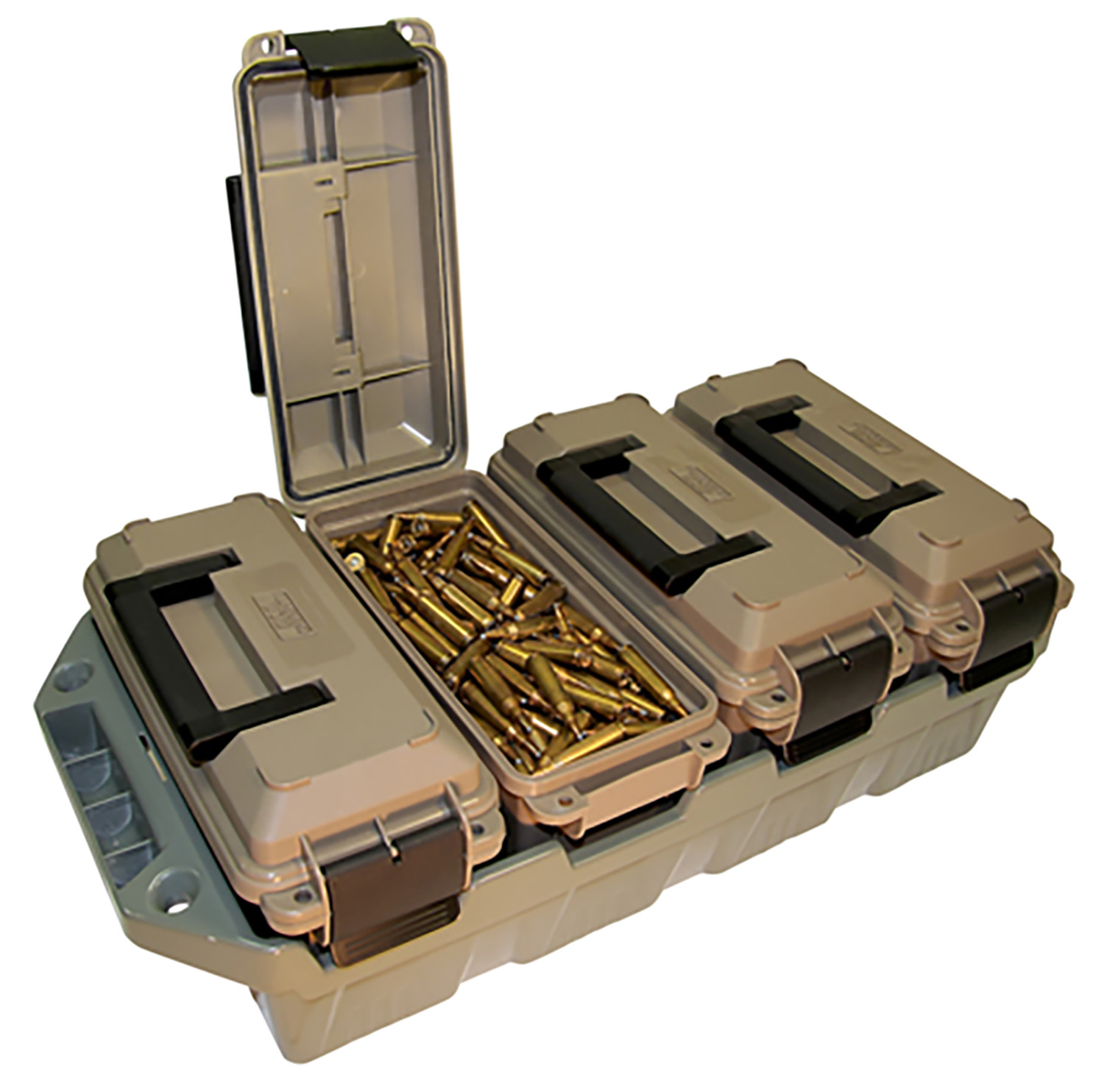 MTM 4-CAN AMMO CRATE W/ 4 .30 CAL AMMO CANS ARMY GRN/DK ERTH