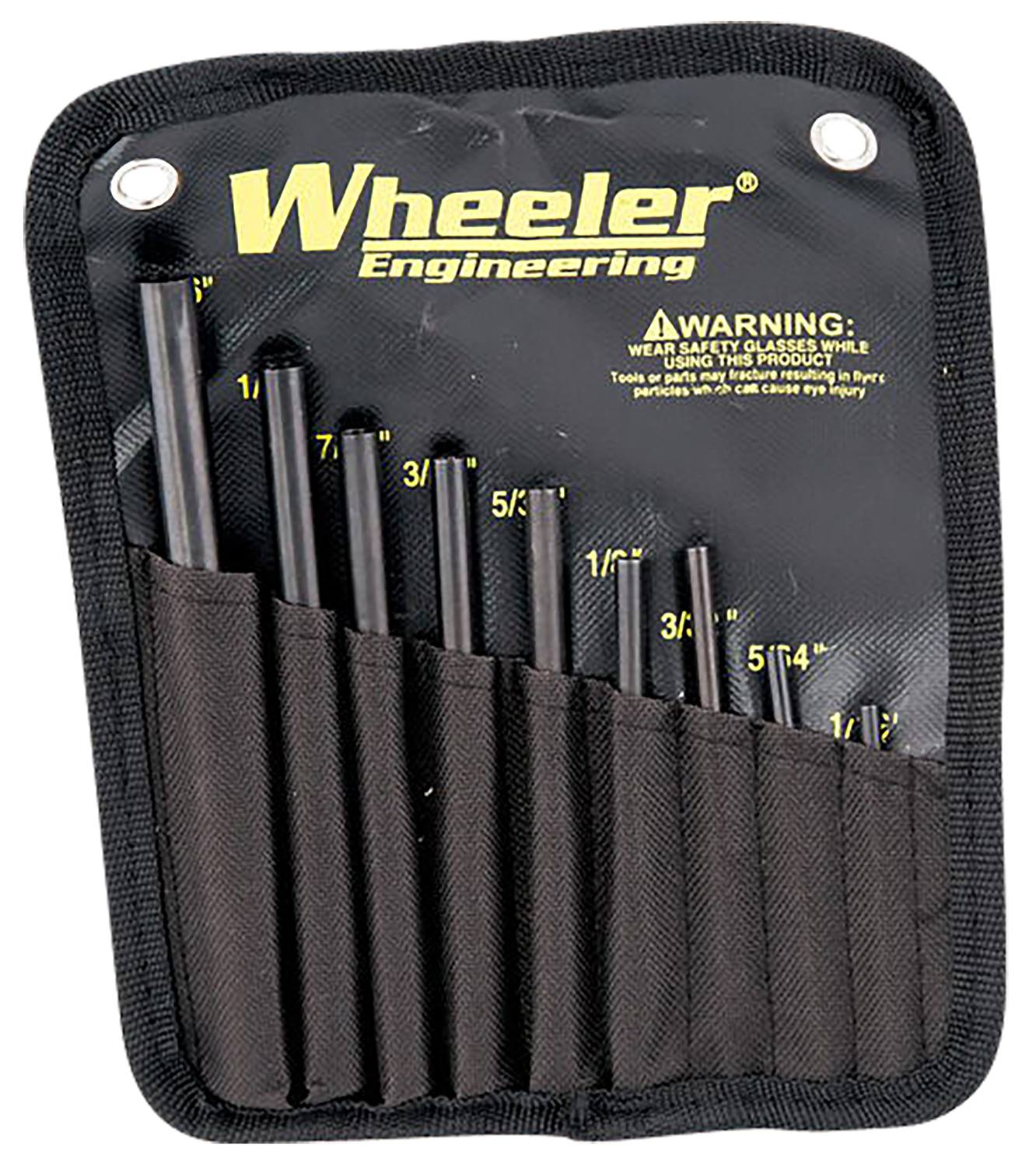 Wheeler 710910 Roll Pin Punch Set Starter Set Black/Yellow Steel Knurled Handle 9 Pieces