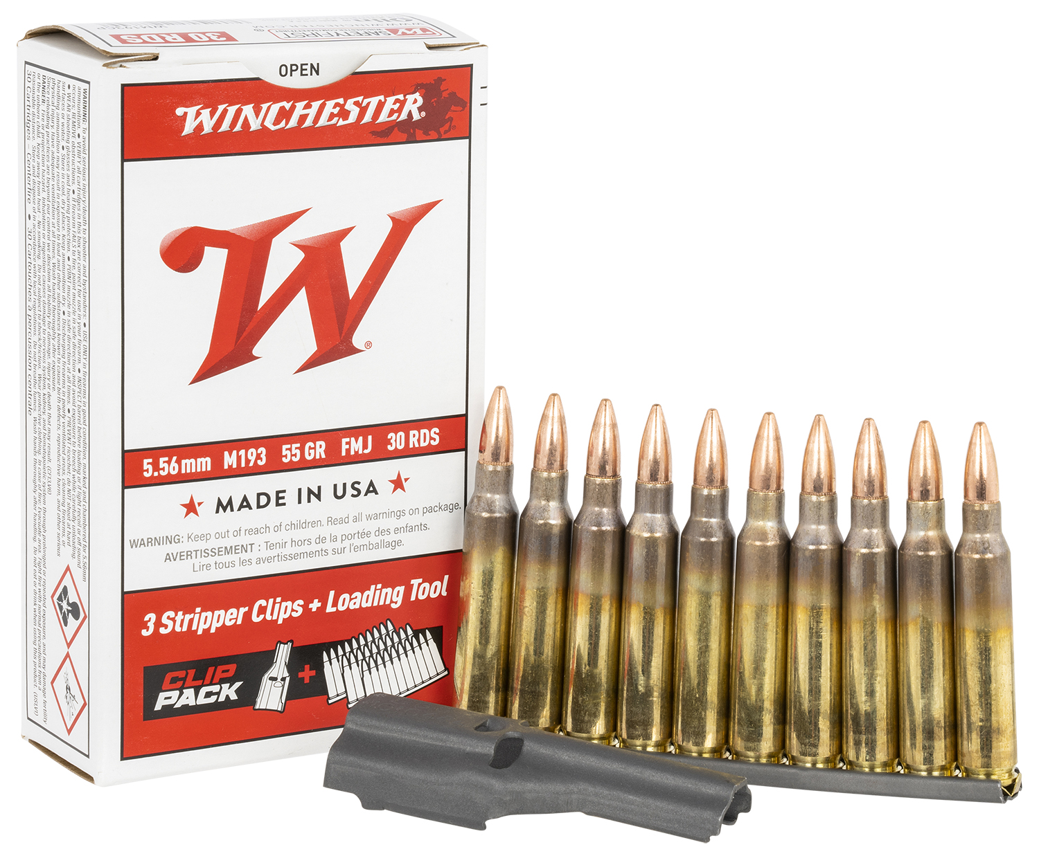 WINCHESTER USA 5.56X45 55GR 30RD 20BX/CS FMJ 3-STRIP CLPS