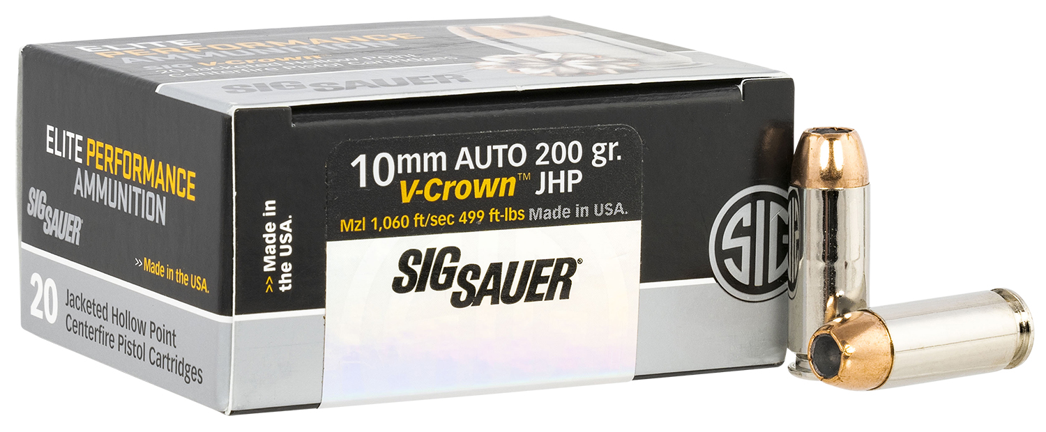 Sig Sauer E10MM20020 Elite Defense  10mm Auto 200 gr 1050 fps V-Crown Jacketed Hollow Point (VJHP) 20 Bx/10 Cs