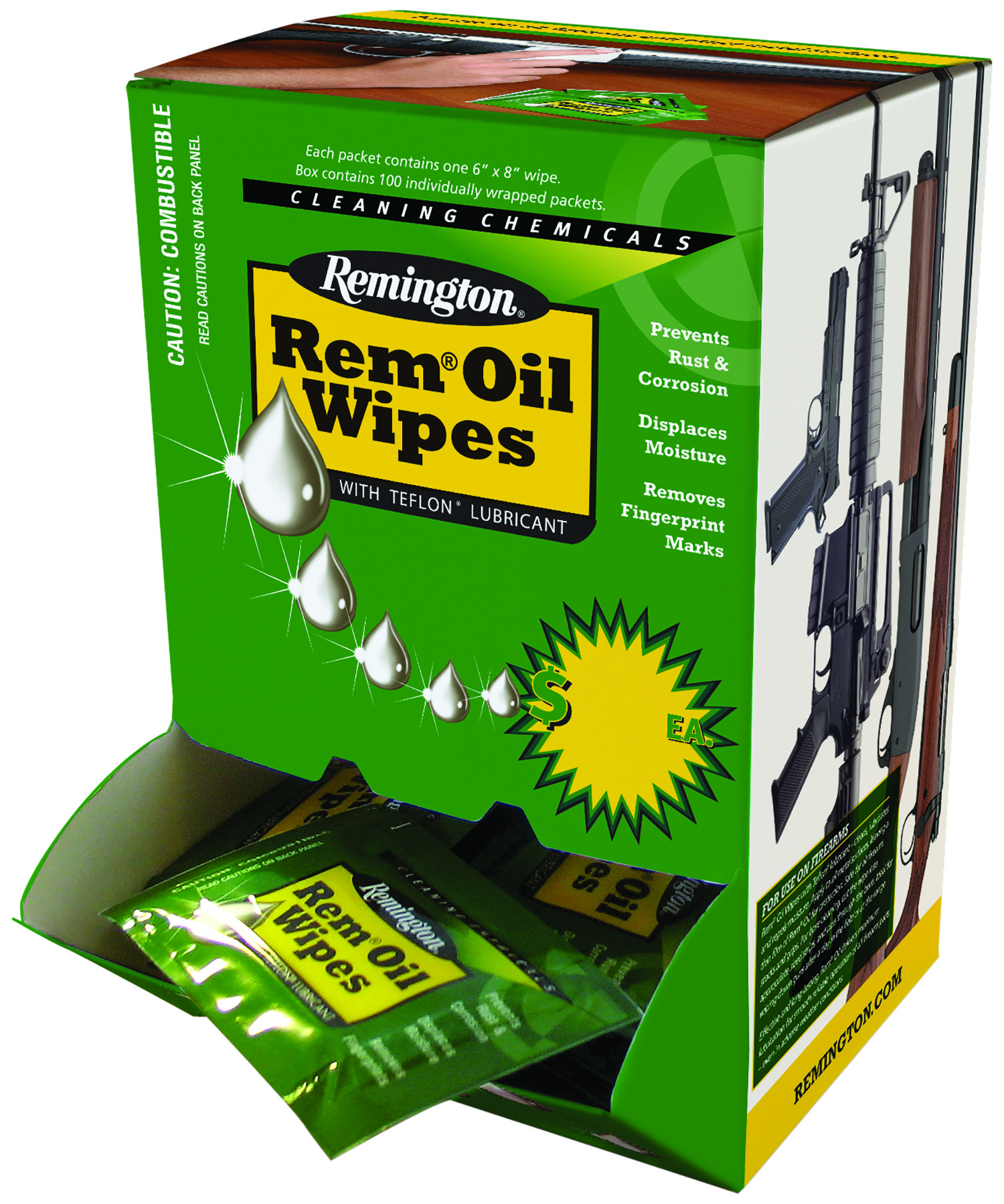 Remington Accessories 18471 Rem Oil  Cleans, Lubricates, Protects Single Pack Wipes 300 Per Box