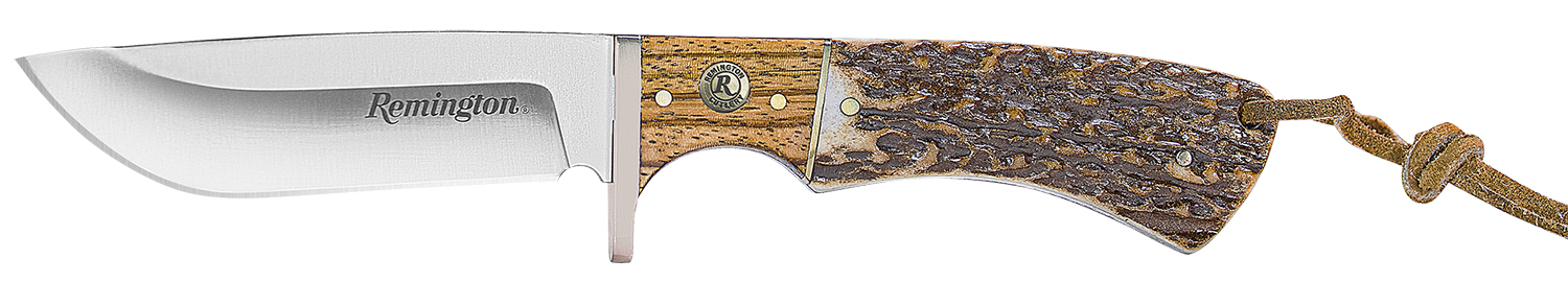 Remington Accessories 15656 Guide  Fixed Skinner Stainless Steel Blade Brown/White/Silver w/Remington Shield Stag Bone/Nickle Handle Includes Sheath