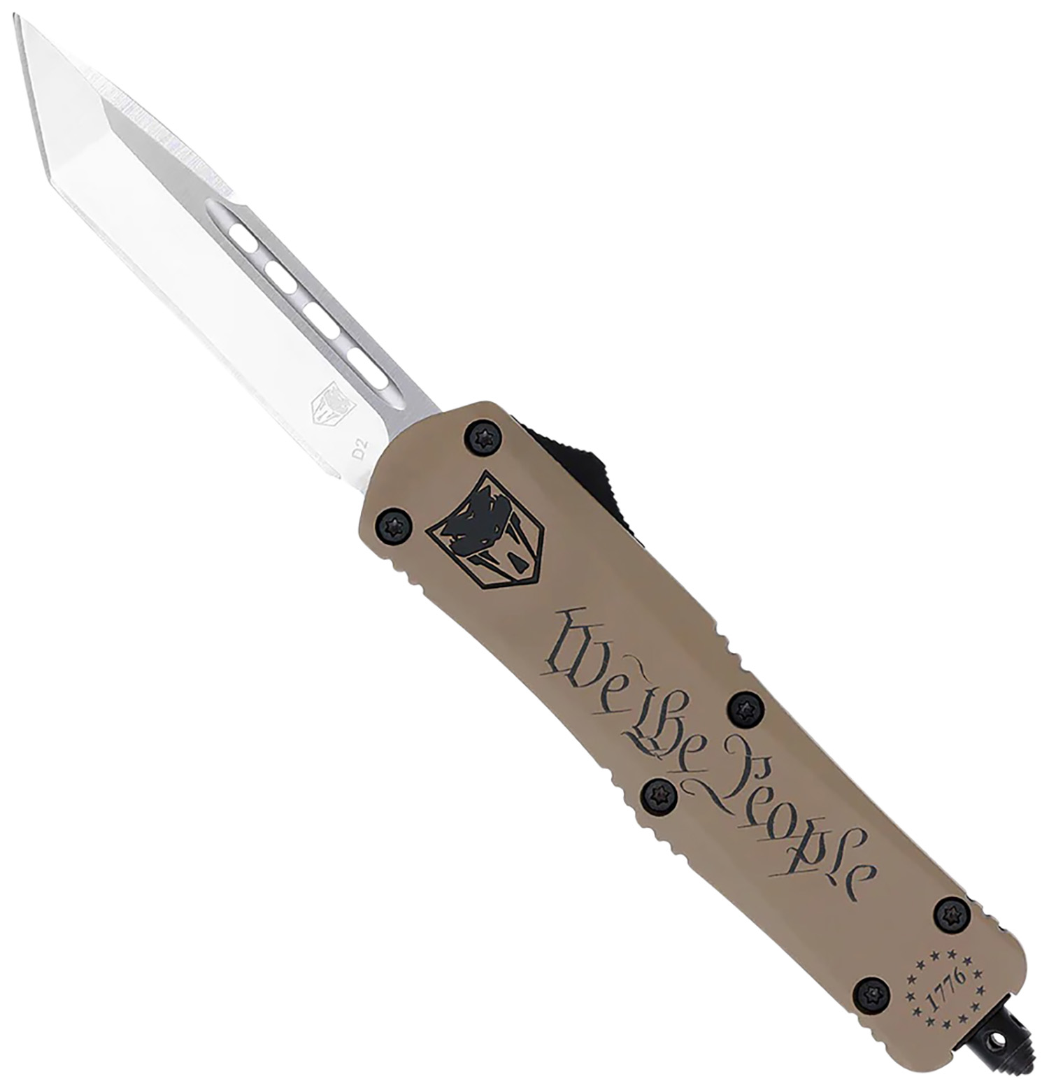 CobraTec Knives SWTPFS3TNS FS-3 We The People Small Aluminum Cerakoted OTF Tanto Plain D2 Steel Blade Tan 