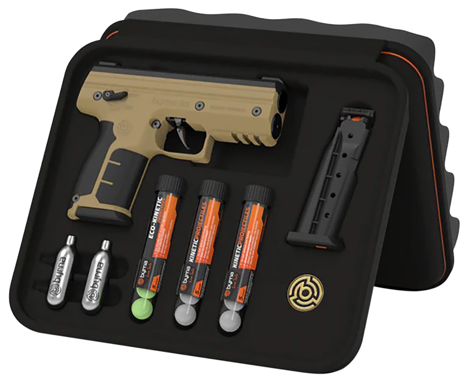 Byrna Technologies SK68300_TAN_KINETIC SD Kinetic Kit CO2 .68 Cal 5rd, Tan Polymer, Black Rubber Honeycomb Grip, C02 & 15 Projectiles Included