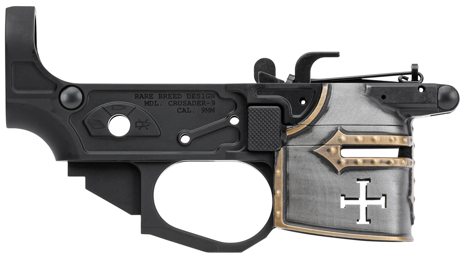 Spikes Tactical STLB960PCH Rare Breed Crusader  9mm Luger, Black Anodized Aluminum  with Painted Front for AR-Platform