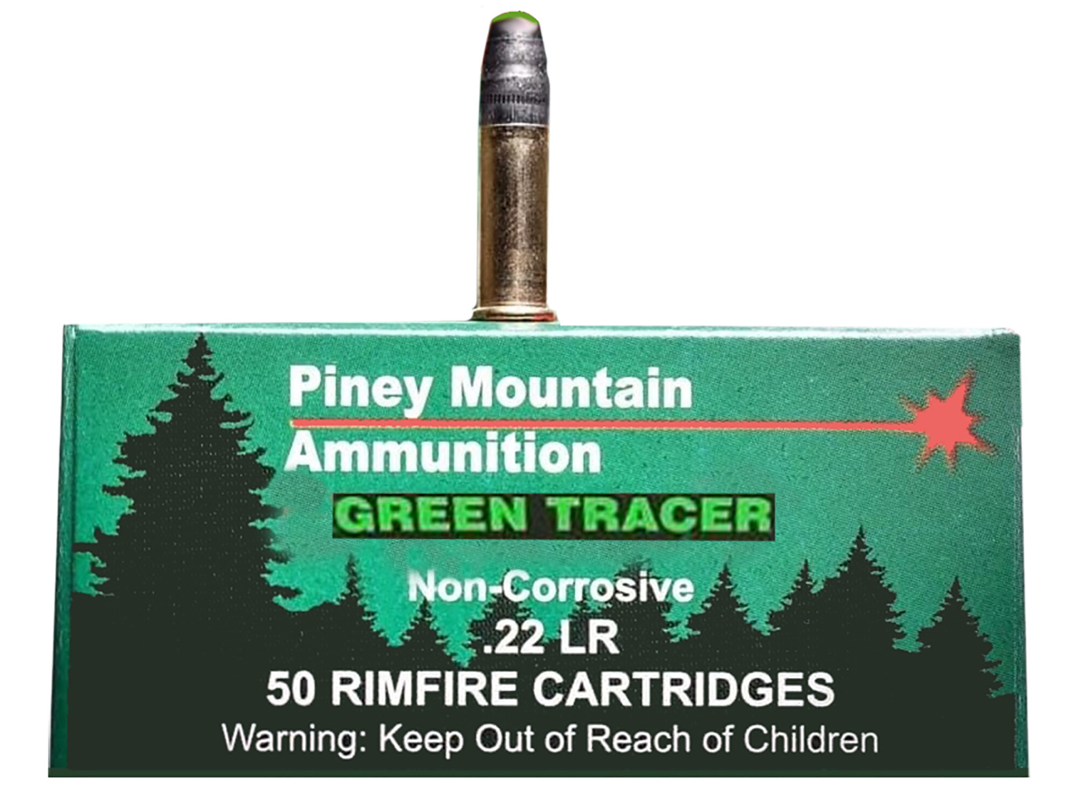 Piney Mountain Ammunition PMSN22LRG Green Tracer Non Corrosive 22 LR 40 gr Lead Round Nose 50 Per Box/ 100 Cs
