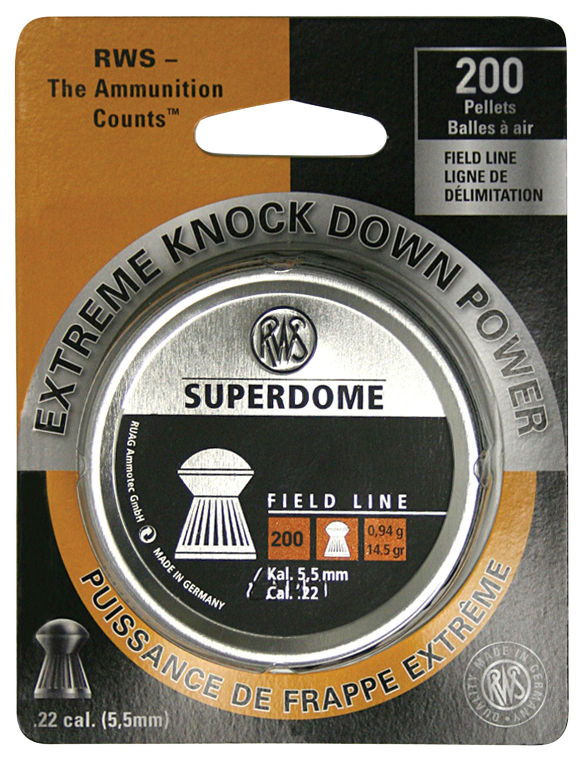 RWS/Umarex 2317407 Superdome Field Line 22 Lead Domed/Grooved Skirt 200 Per Tin
