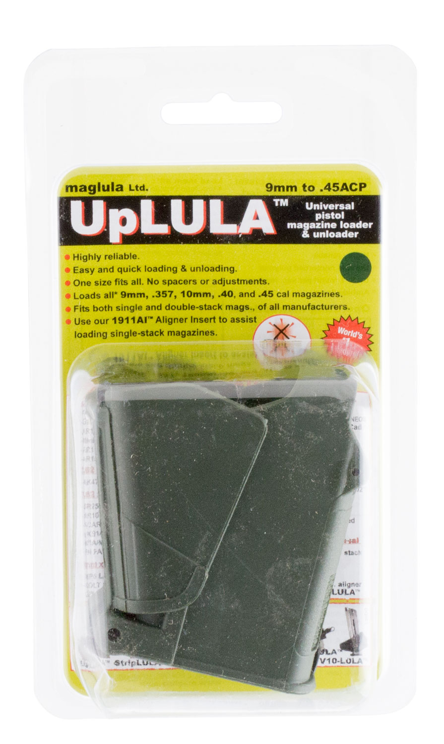 Maglula UpLULA Universal Pistol Mag Loader/Unloader 9mm TO .45 cal - Dark Green