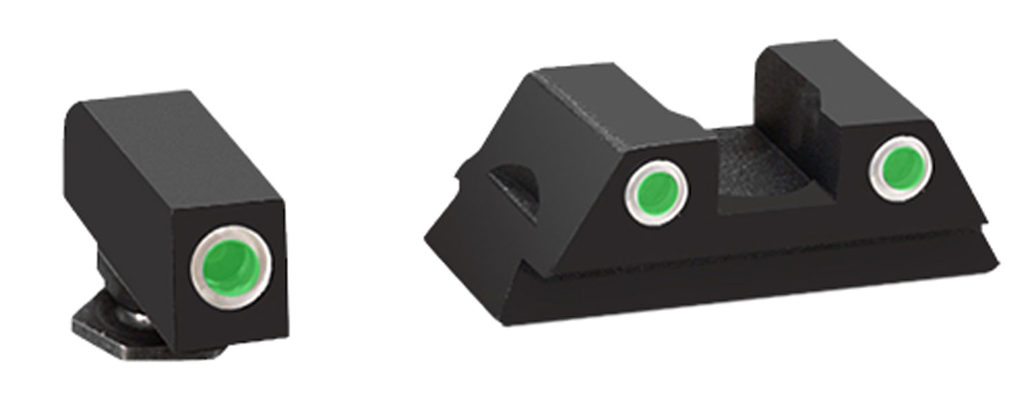 AmeriGlo GL430 Classic 3-Dot Night Sight Set Tritium Green with White Outline Front, Green with White Outline Rear Black Frame for Glock 42,43,43x,48 Gen1-5