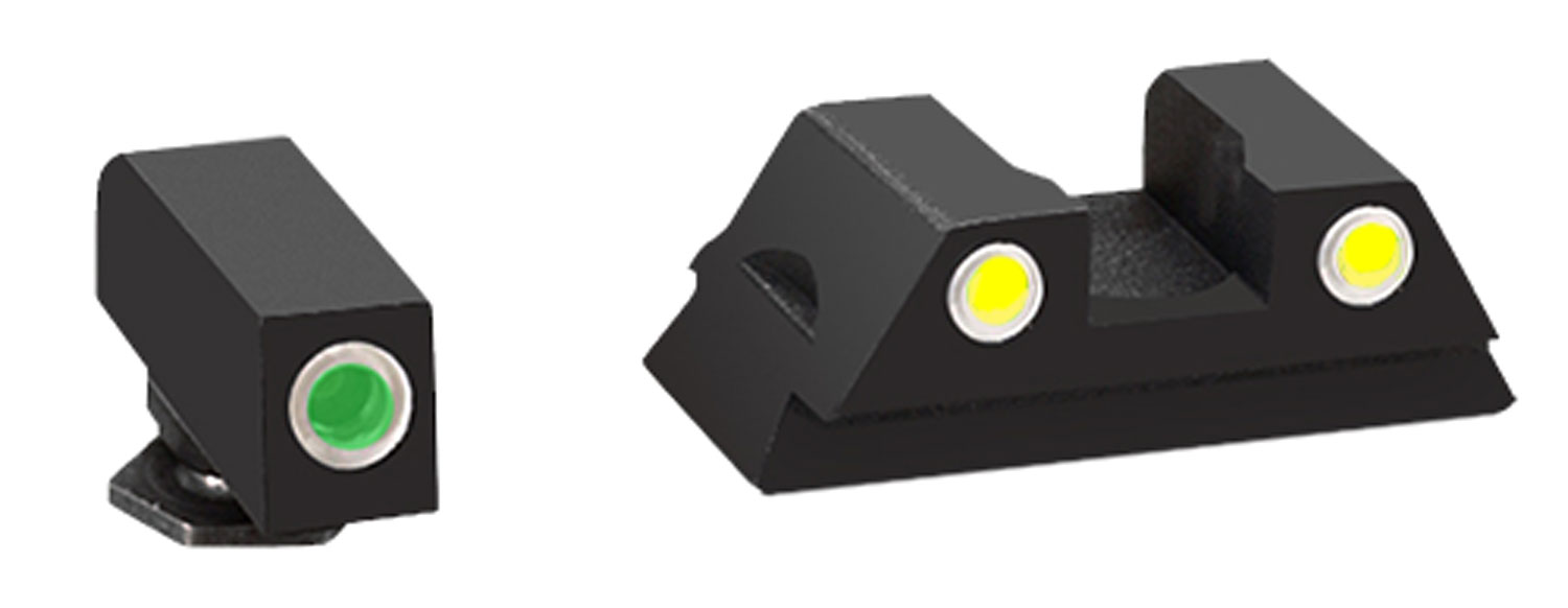 AmeriGlo GL431 Classic Tritium Sight Set for Glock  Black | Green Tritium White Outline Front Sight Yellow Tritium White Outline Rear Sight