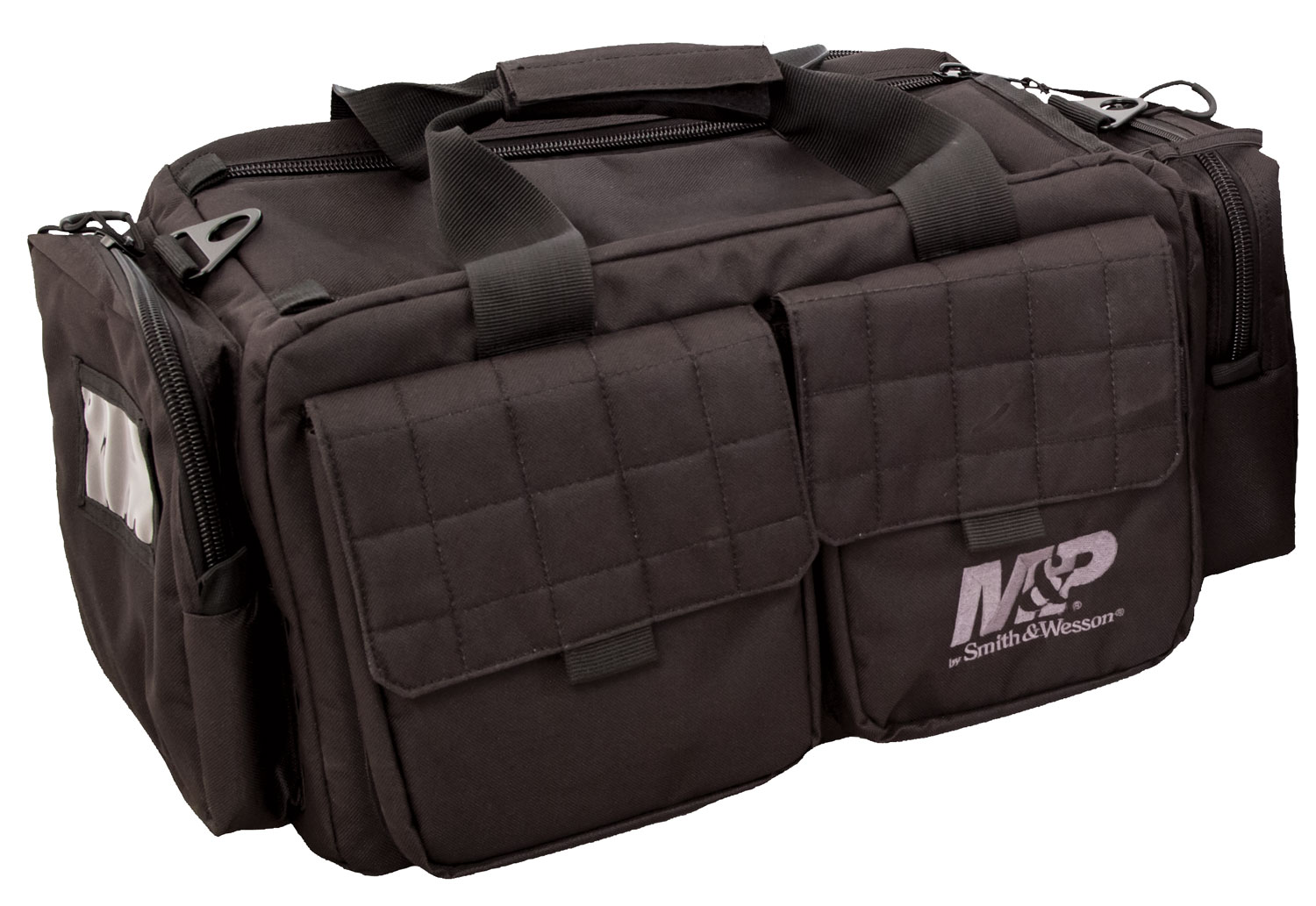 M&P Accessories 110023 Officer Tactical Range Bag made of Nylon with Black Finish, Accessory Pocket, Padded Ammo Bag, Carry Strap & Single Handgun Case 18