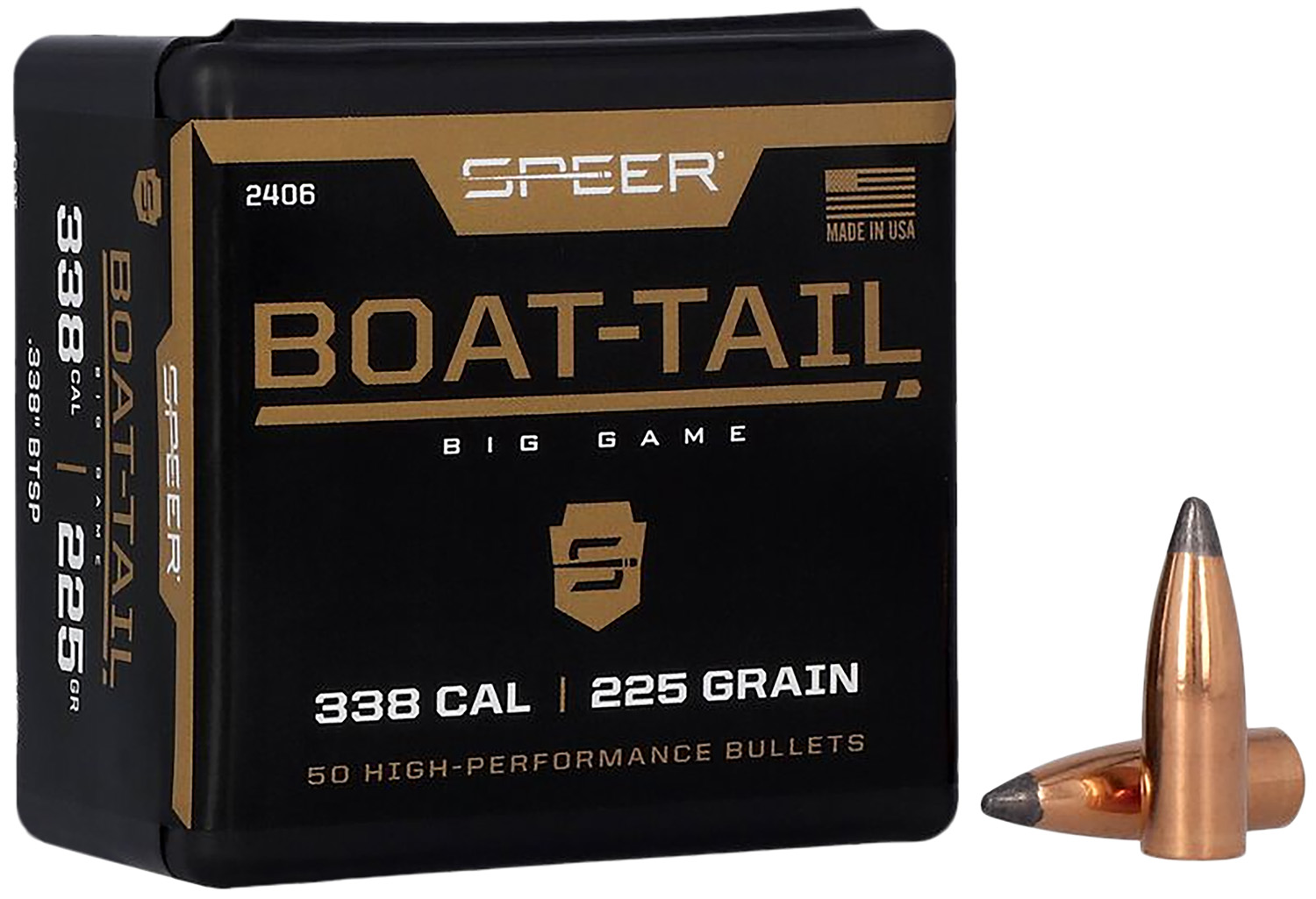 Speer Bullets 2406 Rifle Hunting 338 Caliber .338 225 GR Spitzer Boat