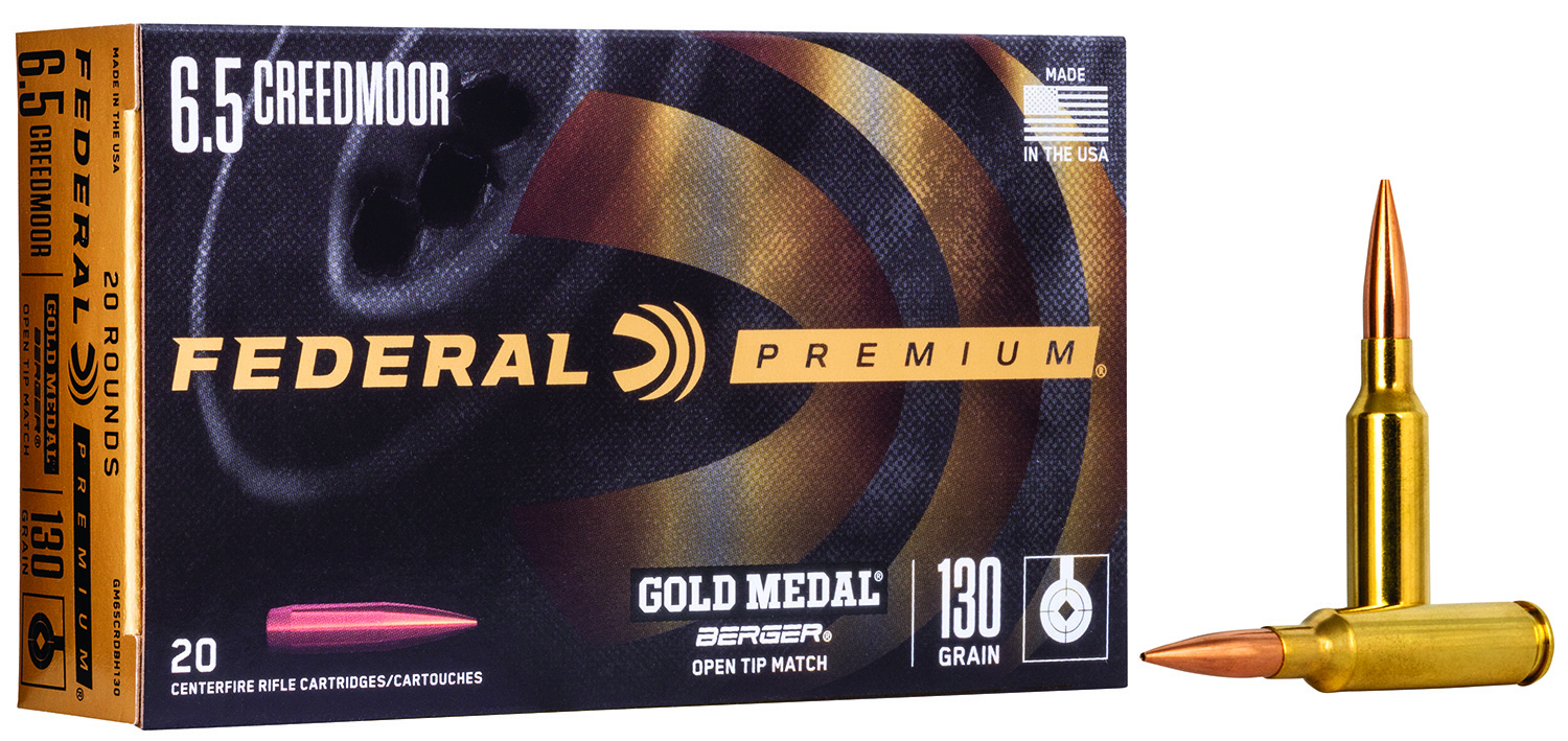 Federal GM65CRDBH130 Premium Gold Medal 6.5 Creedmoor 130 gr Berger Hybrid Open Tip Match 20 Per Box/ 10 Cs