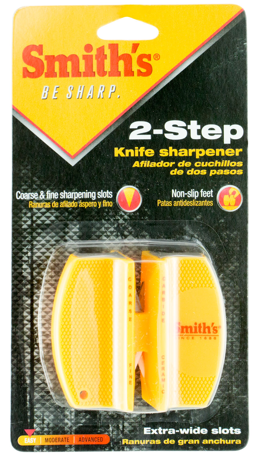 Smiths Products CCKS Knife Sharpener 2-Step Fine, Coarse Carbide, Ceramic Sharpener Rubber Handle Yellow