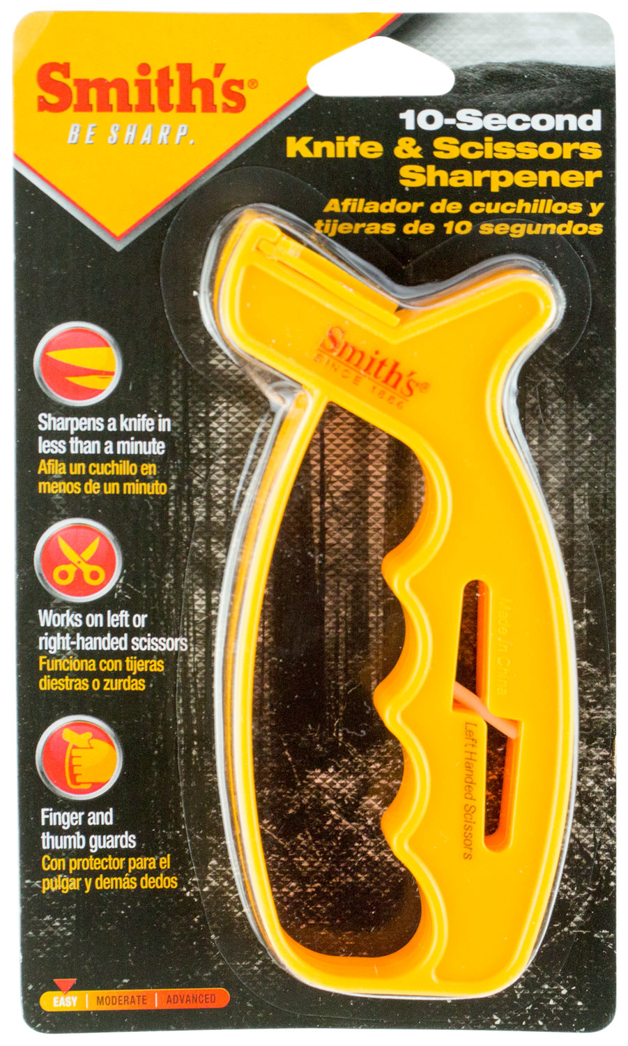 Smiths Products JIFF-S 10-Second Knife & Scissor Sharpener Hand Held Fine, Coarse Carbide, Ceramic Sharpener Plastic Handle Yellow