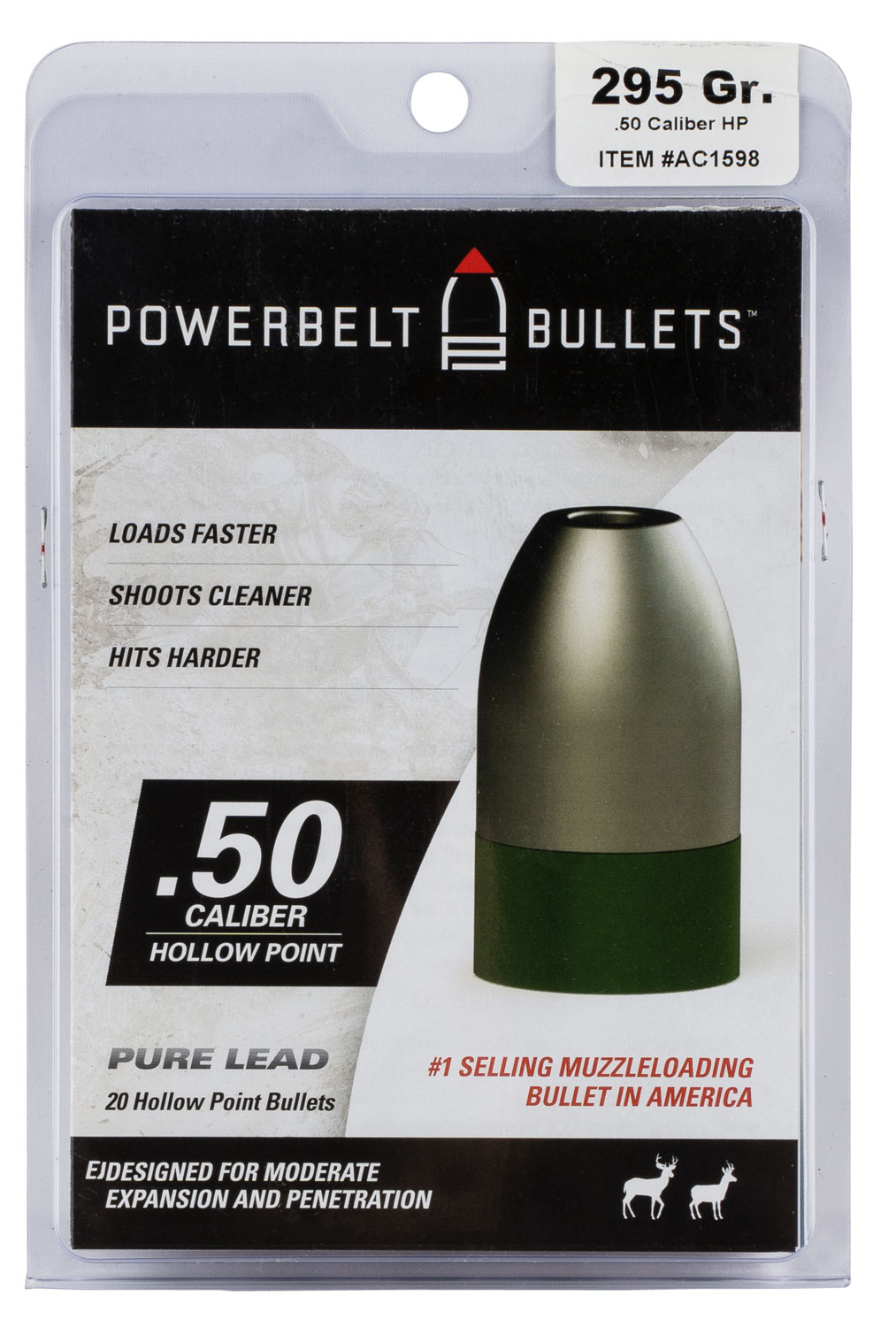 PowerBelt Bullets AC1598 Pure Lead  50 Cal Lead Hollow Point 295 GR 15  Per Box