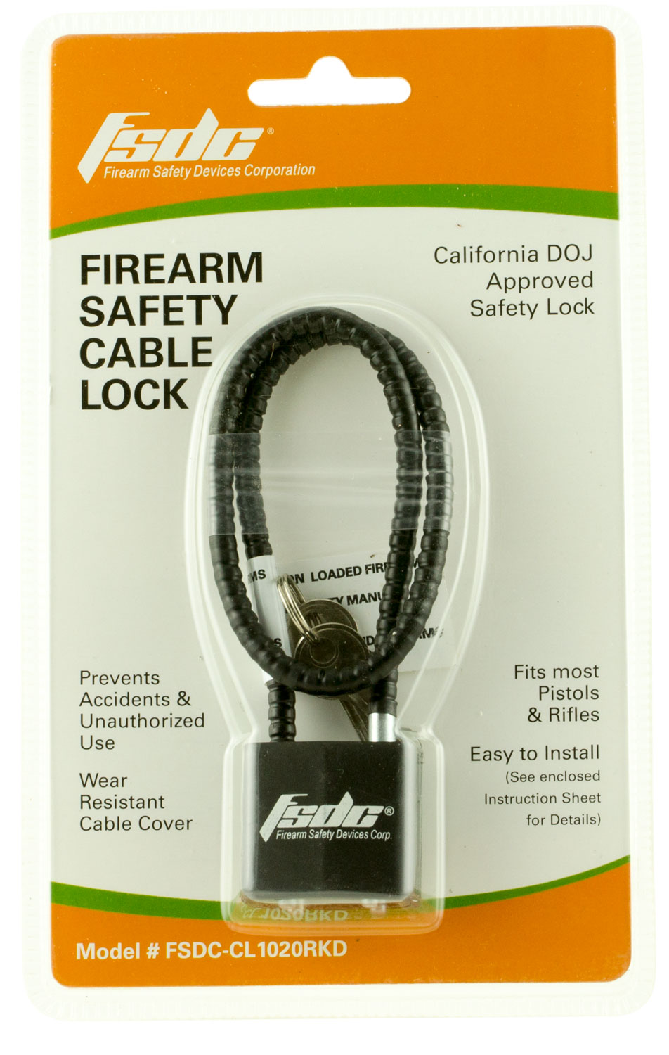 FSDC CL1020RKD Cable Lock  Open With Key Steel Firearm Fit- Handgun/Rifle/Shotgun
