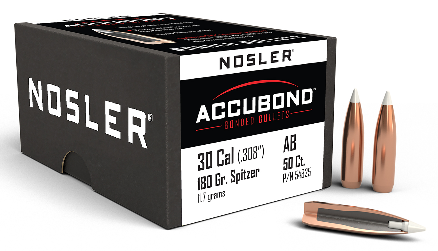 Nosler 54825 AccuBond  30 Cal .308 180 gr Spitzer Point 50 Per Box