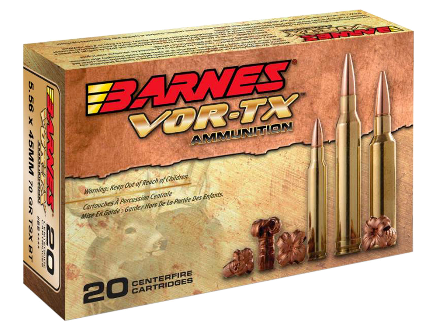 Barnes Bullets 31191 VOR-TX Rifle  5.56x45mm NATO 70 gr TSX Boat-Tail 20 Bx/ 10 Cs