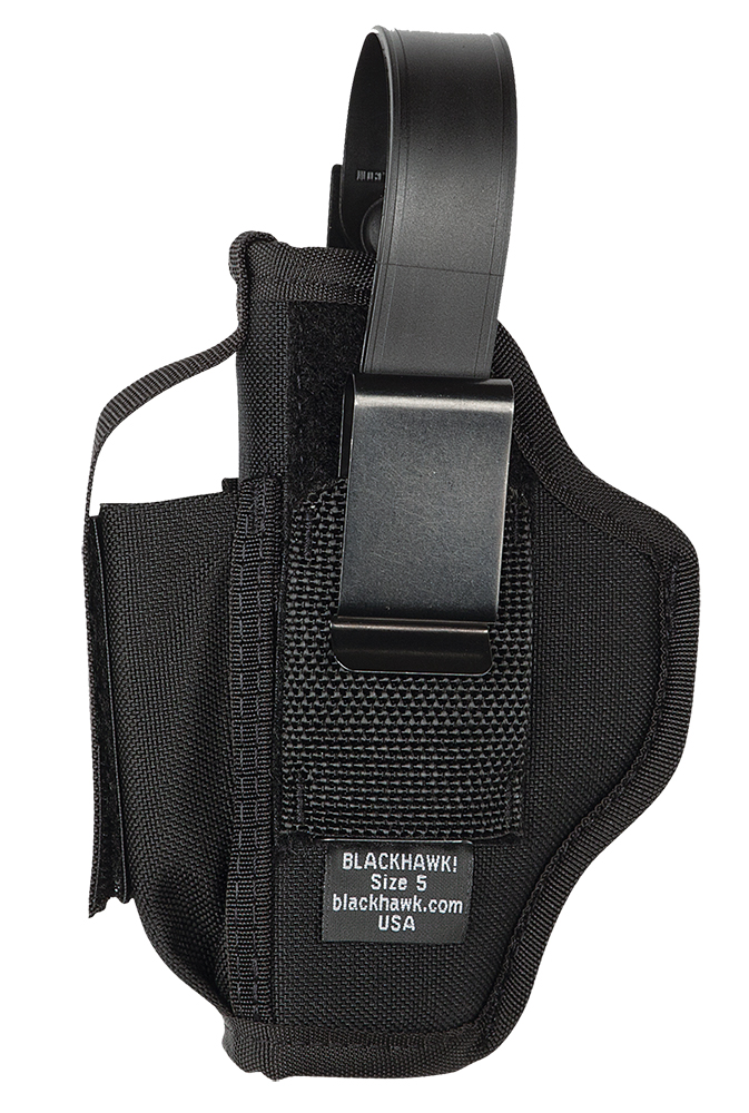 Blackhawk 40AM05BK Multi-Use Holster OWB Style made of Cordura Nylon with Black Finish, Mag Carrier & Belt Clip Mount Type fits 3.75-4.5
