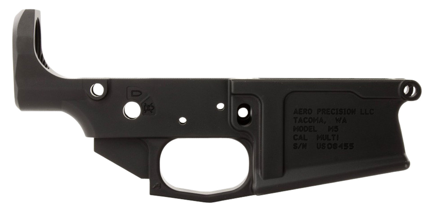 Aero Precision APAR308003C M5 Stripped Lower Receiver Multi-Caliber Black Anodized Finish 7075-T6 Aluminum Material with Mil-Spec Dimensions for AR-10