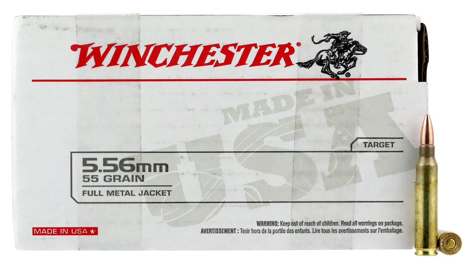 Winchester USA Lake City M193 Rifle Ammunition 5.56mm 55gr FMJ 3240 fps 150/ct