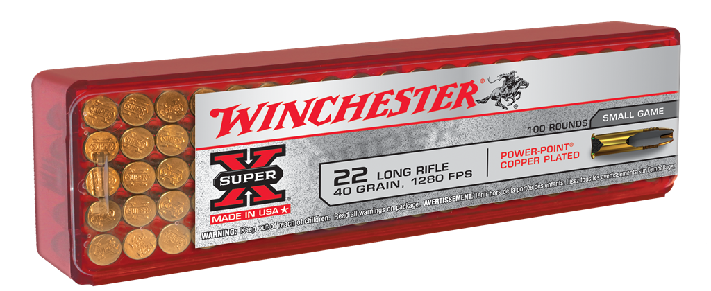 Winchester Ammo X22LRPP1 Super-X  22 LR 40 gr Power-Point Copper Plated 100 Bx/20 Cs