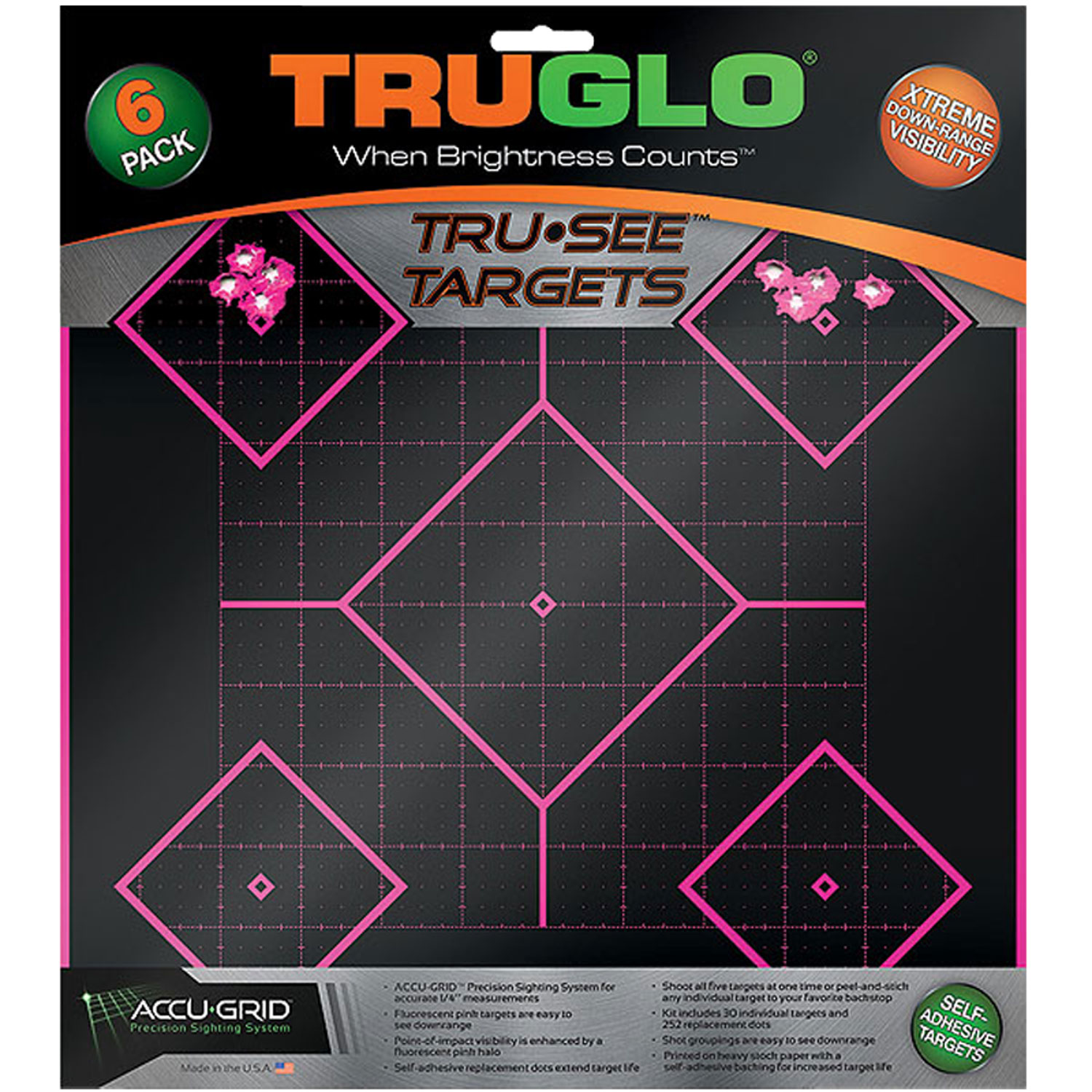 Truglo Tru-See Splatter Target 5 Diamond 12x12 6 Pack Pink