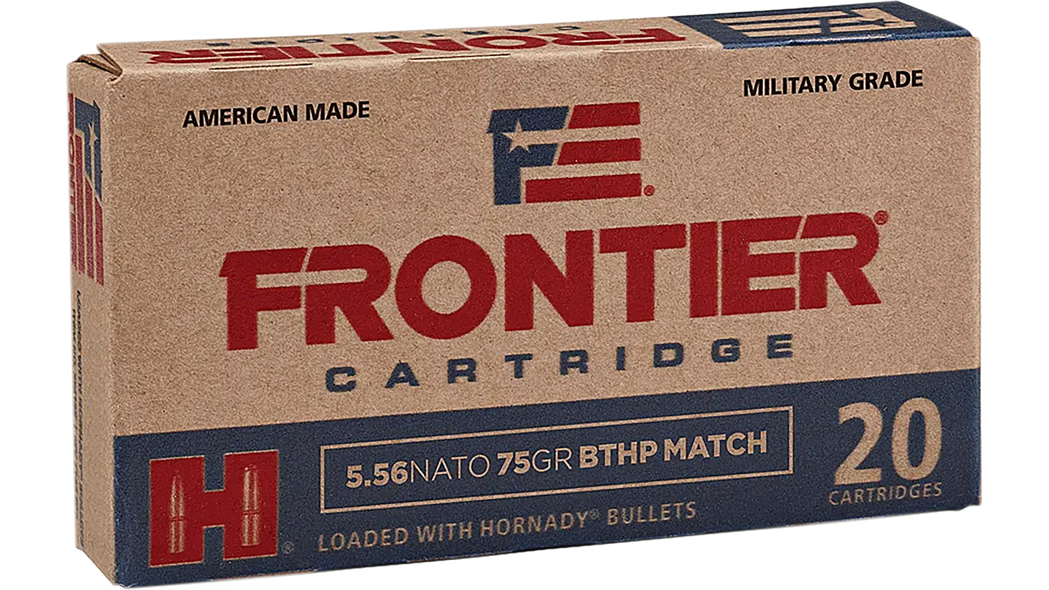 Frontier Cartridge FR320 Military Grade Centerfire Rifle 5.56x45mm NATO 75 gr Hollow Point Boat-Tail Match (HPBTM) 20 Per Box/ 25 Cs