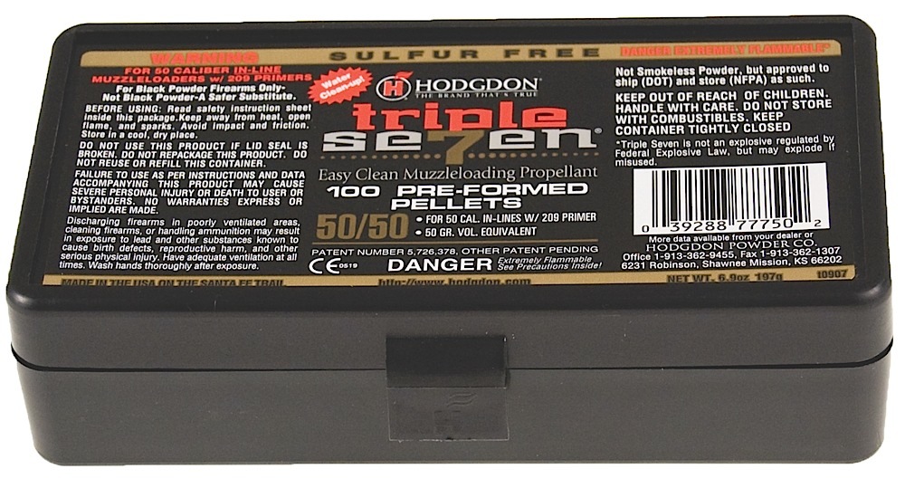 Hodgdon Triple Seven Pellets  <br>  .50 cal. 50 gr. 100 pk. HAZMAT