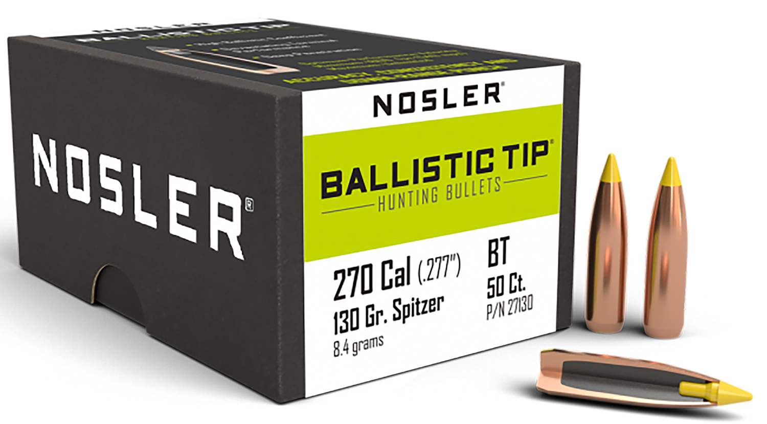 Nosler 27130 Ballistic Tip Hunting 270 Caliber .277 130 GR Spitzer 50 Per Box