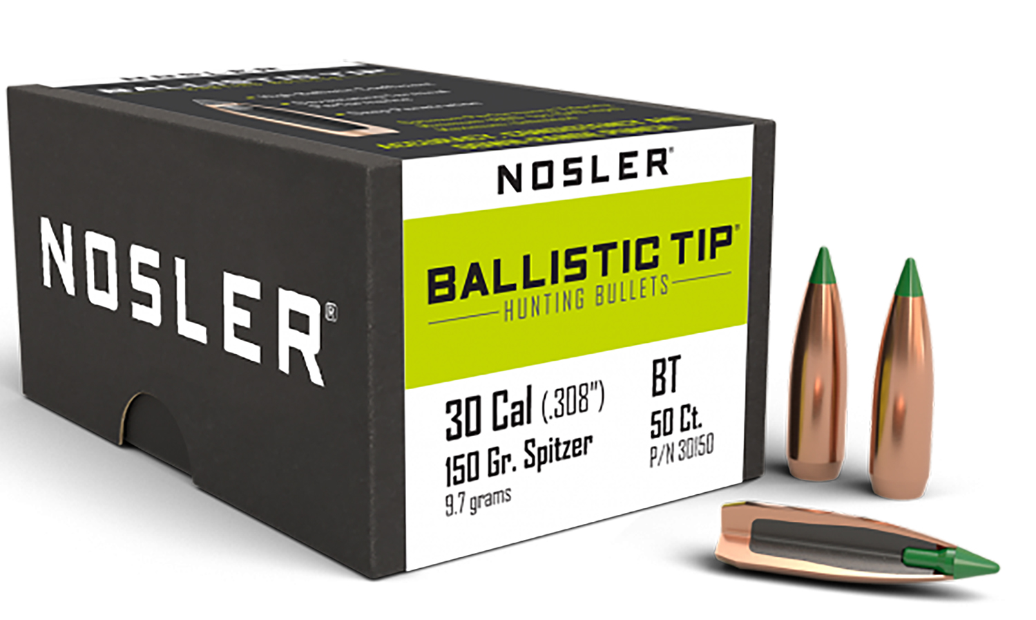 Nosler 30150 Ballistic Tip Hunting 30 Caliber .308 150 GR Spitzer 50 Per Box