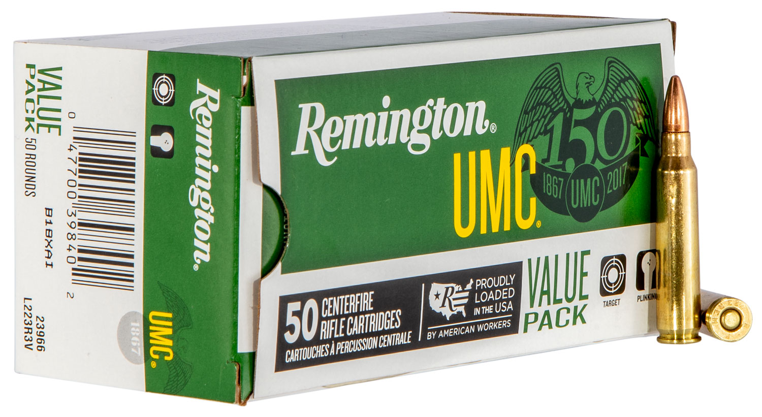 Remington Ammunition 23966 UMC  223 Rem 55 gr Full Metal Jacket (FMJ) 50 Bx/ 8 Cs (Value Pack)