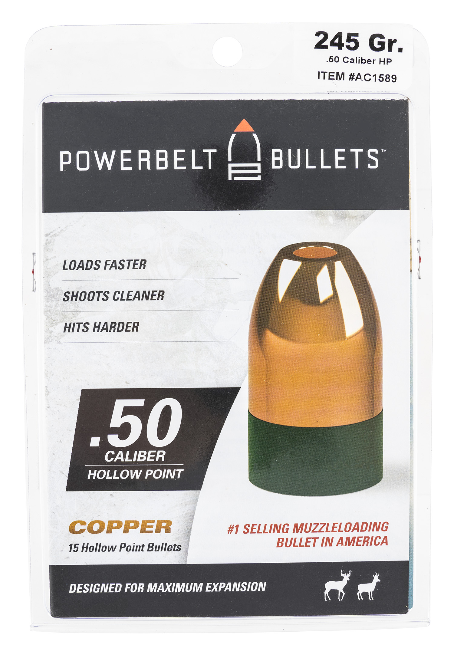 PowerBelt Bullets AC1589 Copper  50 Cal Hollow Point 245 GR 15 Per Box
