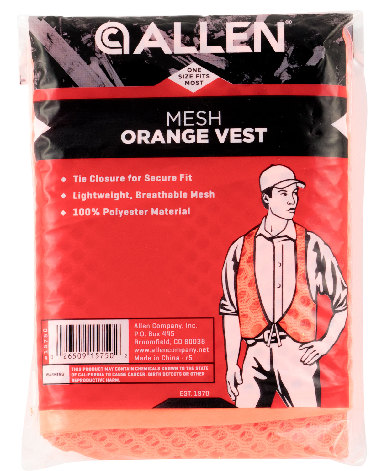 Allen 15750 Hunters Vest OSFA Orange Polyester Mesh