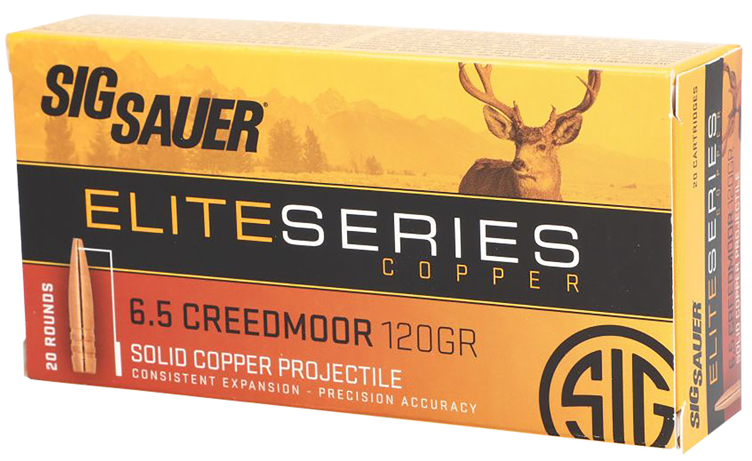 Sig Sauer E65CH120 Elite Copper Hunting  6.5 Creedmoor 120 gr 2825 fps Copper Solid 20 Bx 10 Cs