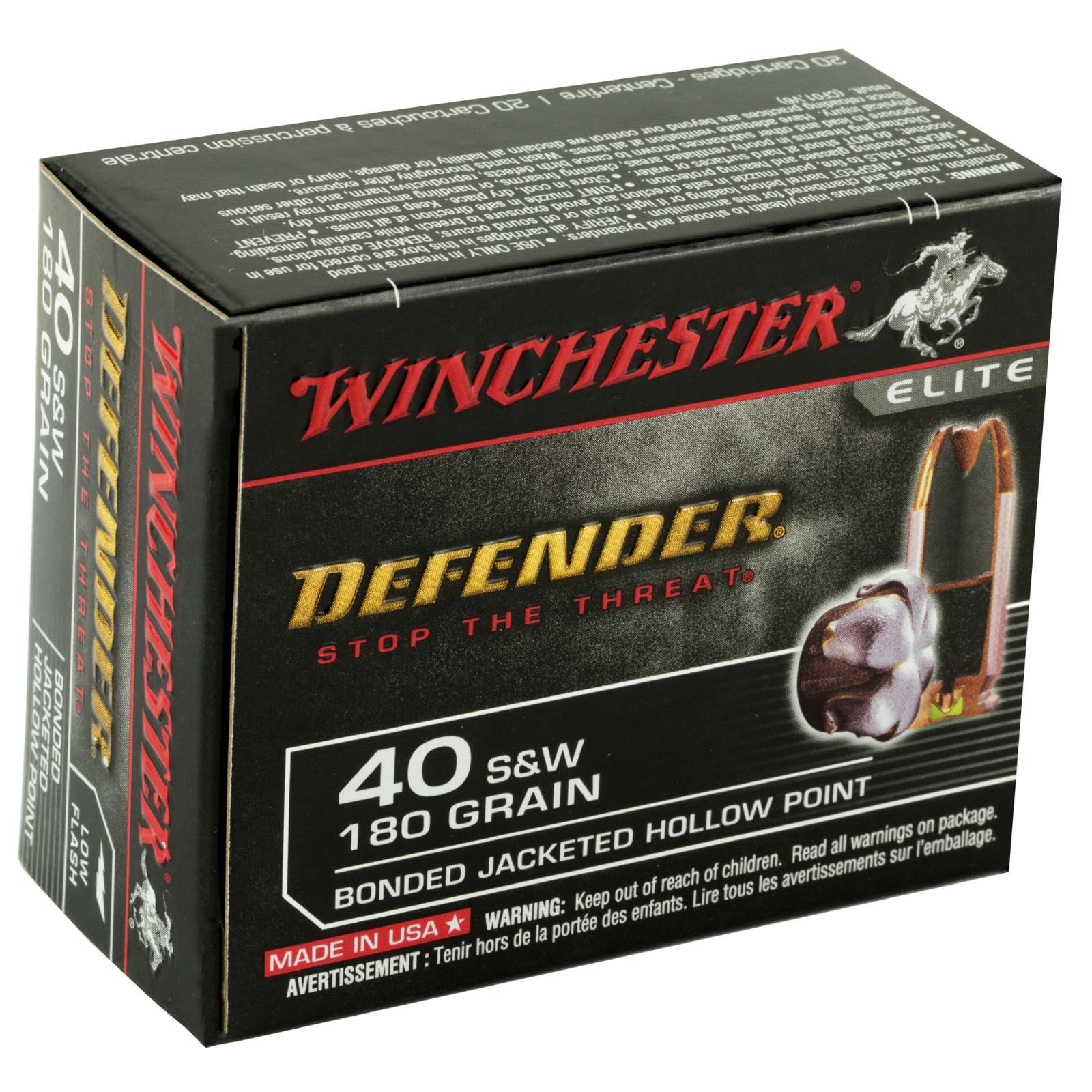 Winchester Ammo S40SWPDB1 PDX1 Defender  40 S&W 180 gr Bonded Jacket Hollow Point 20 Bx/10 Cs