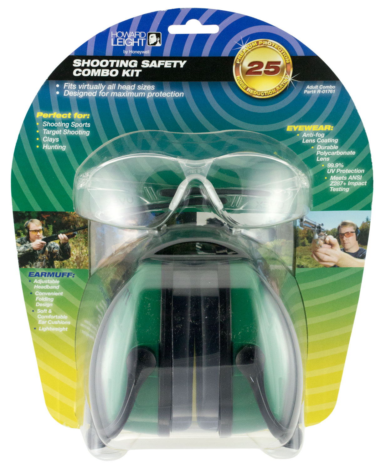 Howard Leight R01761 Shooting Sports Safety Combo 25 dB Over the Head Green/Black Adult